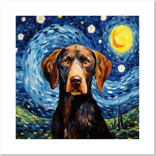 German Shorthaired Pointer Night portrait in Van Gogh style Posters and Art